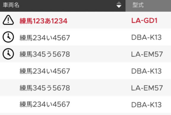 期限が近い車検や保険がある場合はアラート表示